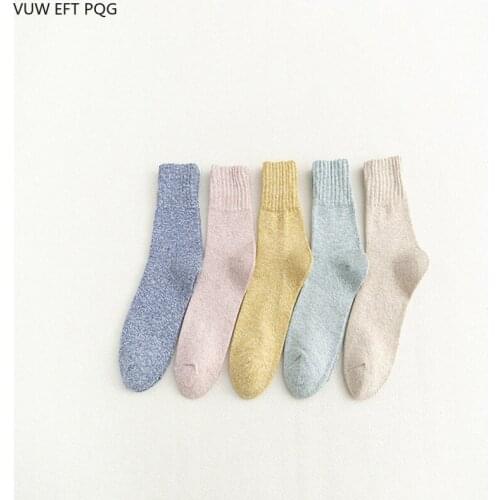 Autumn and Winter Girls Gift Socks Harajuku Five Color Knitted Girls Sock Color Simple Solid Color Cotton