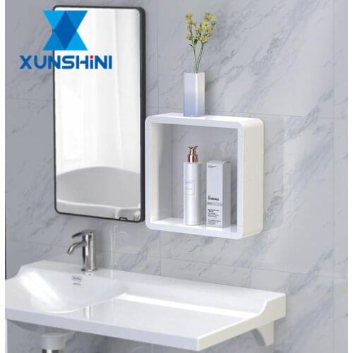 XUNSHINI Punch Free Bathroom Shelf White Wall Shelves Shower Basket Wall Storage Organizer Rack Bathroom Accessories