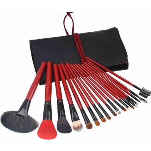 Professianal animal hair big fan brush 18pcs makeup brushes tools cosmetic brushes kits with bag
