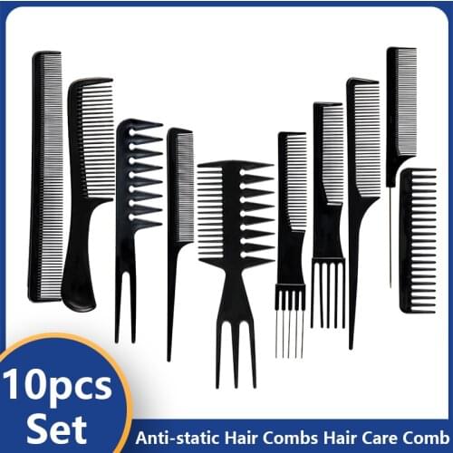 10 Pcs Professional Hair Brush Comb Salon Barber Anti-static Hair Combs Hair Care Comb Set Combs Hair Care Styling Tools