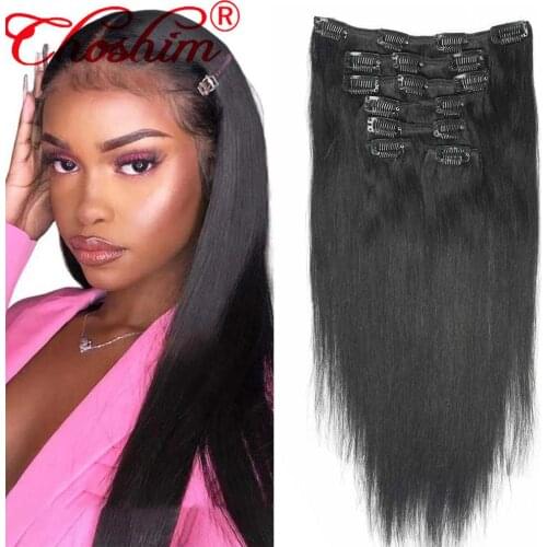 Choshim Straight Clip In Human Hair Extensions Remy Human Hair Brazilian Clip Ins Natural Black 7Pcs/Set 120G Free Shipping