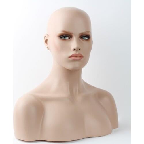 Realistic Fiberglass Female Mannequin Dummy Head Bust For Wigs