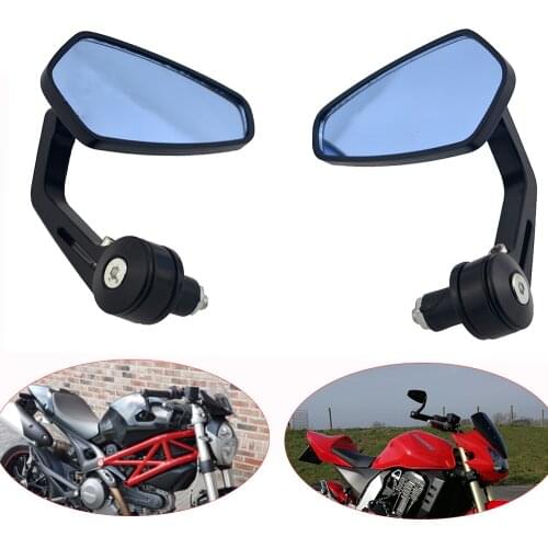 Motorcycle Handle Bar End Mirror 7/8" 22 mm Side Rearview Mirrors Custom Smoke Blue Lens For Ducati BMW Honda Suzuki Kawasaki