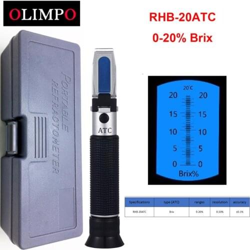 Sugar Refractometer Brix 0-20% Brix meter RHB-20ATC Cutting fluid Juice sugar food tester jelly tomato sauce soft drink
