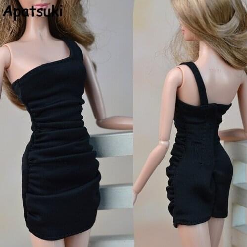 Black Little Dress For Barbie Doll Sexy One Shoulder Evening Dresses Vestidoes Clothes For 1/6 BJD Dolls Accessories