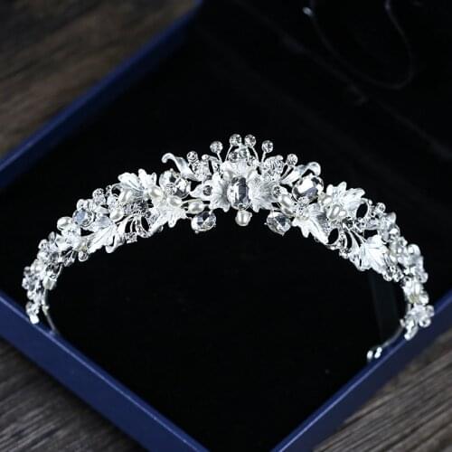 Silver Color Crown Crystal Pearl Handmade Bridal Tiara Wedding Women Headwear Hair Jewelry Accessories Princess Style Ornament