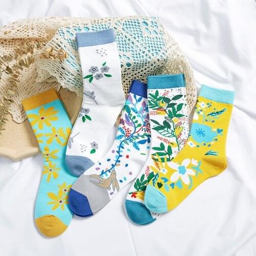 Japanese Harajuku Creative Plants Socks Women Fashion Trendy Street Sport Socks High Quality Comfortable Breathable Cotton Sox