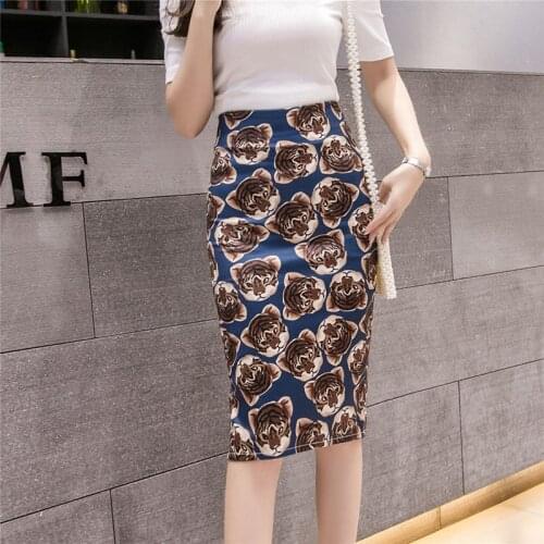 Womens Cat Tiger? Print Skirt Summer Cartoon Pencil skirt Digital Graphic Sexy Skirts Split Office Lady Female Falda SP611