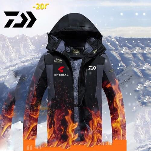 Winter DAIWA Fishing Clothes Mens Outdoor Plush Waterproof Fishing Jacket Rock Climbing Ski and Cold Fishing Jacket L-9XL