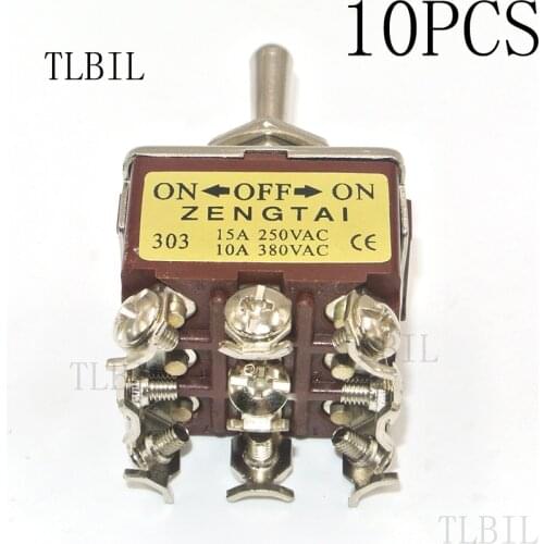 10Pcs ON/OFF/ON 3 Positions 9 Screws Self-lock Toggle Switch 3PDT 15A 250V High Quality