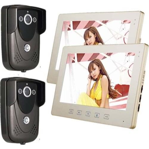 2015 New Luxury 10 inch Video door phone(2 cameras+2 monitors),700 TVLine HD camera ,waterproof cover. 1 to 2