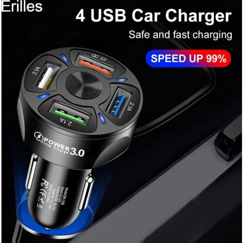 3.1A 4 USB Car Charger QC 3.0 Car-Charger for Xiaomi Redmi mi 9 Samsung Galaxy S10 S9 For iPhone 11 Pro Max xr Quick Charge