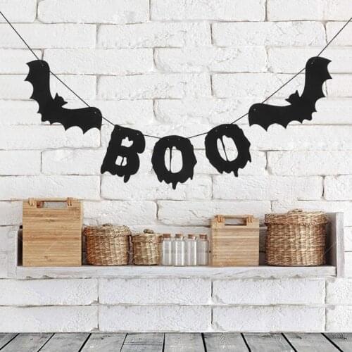 Halloween Black Boo Letter Bat Banner Flag Halloween Party Banner Solid Color All-Match Hanging Flag Decorations New