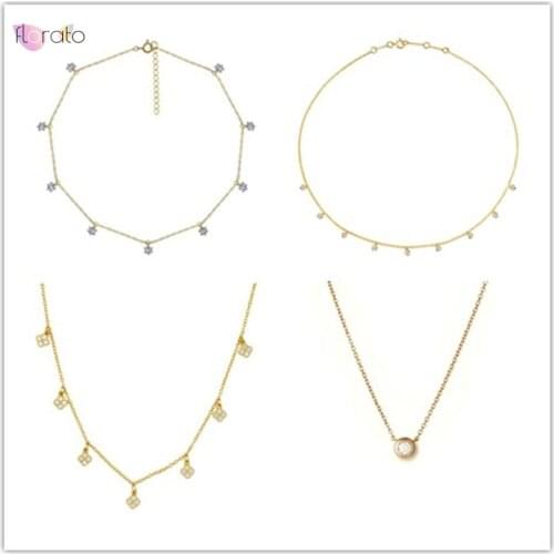 925 Sterling Silver Chain Four Leaf Clover Necklace Round Pendant Crystal Chain Necklace Chain Choker For Women Jewelry Gift