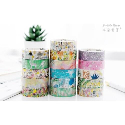 1PC 15MM*5M Foil Flowers Washi tape set gold foil laser masking tape for Scrapbooking DIY Stationary Christmas gift