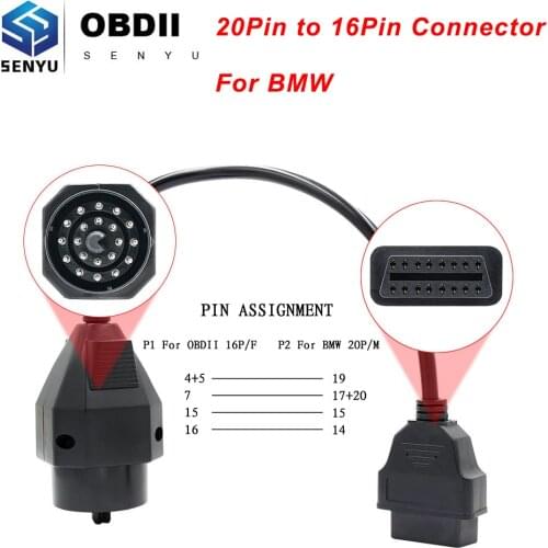 For BMW Scanner 20 Pin Connector OBD to OBD2 16Pin For ICOM NEXT INPA K DCAN OBD 2 OBD2 Car Diagnostic Auto Tool Extension Cable