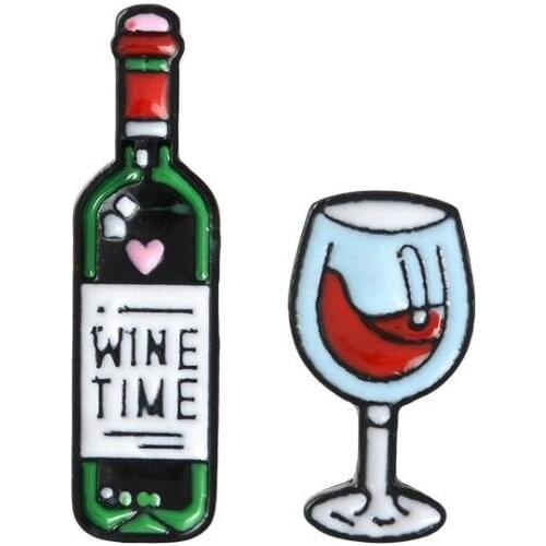 Cartoon Enamel Brooches Red wine bottle wine cup brooch pin cowboy bag women jewelry