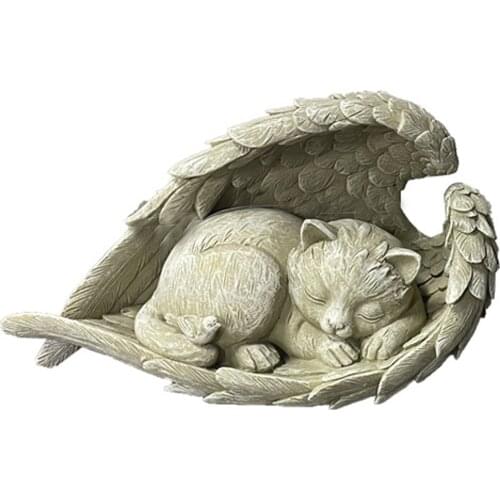 Sleeping Animal Figurine Cute Dog Cat in Angel Wing Statue Memorial Pet Stones for Home Beautiful Home Decor