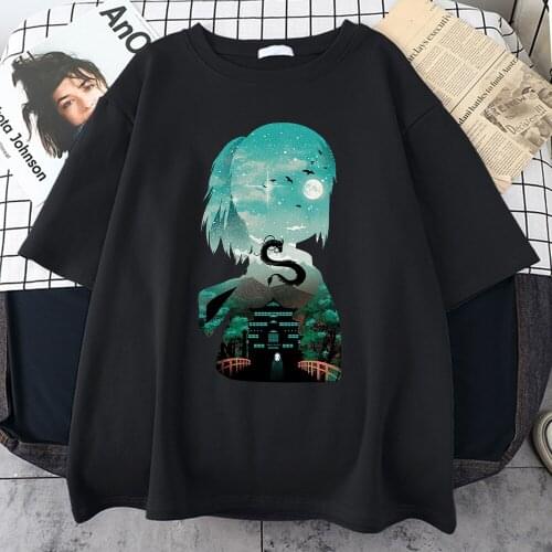 Japanese Anime Spirited Away T Shirt Men Korean Harajuku Clothing Short Sleeve Tee Shirt Simple Oversized T-Shirt For Male Tops
