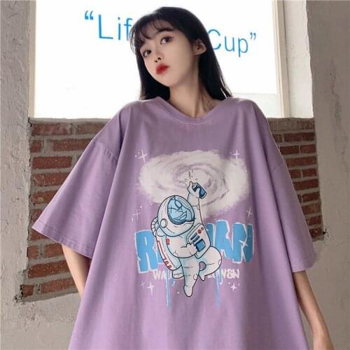 2021 Summer Cute Fashion Oversized Purple Woman T-shirt Lady Casual T-Shirt Tops Harajuku Streetwear Short Sleeve O-Neck Tees