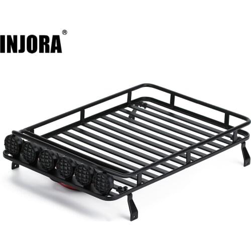 INJORA 235*155mm Metal Roof Rack Luggage Carrier with LED Lights for 1/10 RC Crawler Car Axial SCX10 90046 Traxxas TRX4