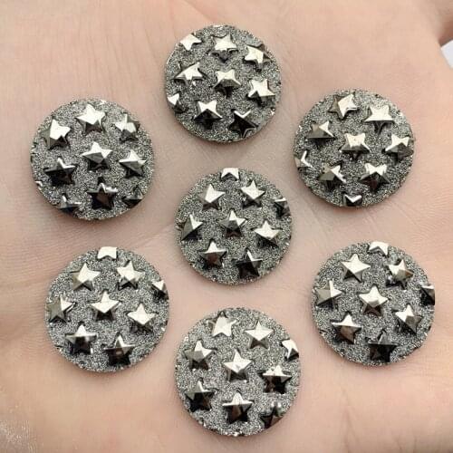 100pcs Gun Black flatback Resin Star Round Rhinestone trim stones and crystals DIY Wedding Dress Button Crafts 20mm -B769*5