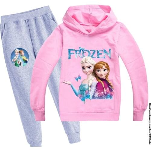 Disney Cute Frozen Elsa Print Hoodie Pants Set Coat Trousers Hoody Sweatshirt Clothes for Girls Kids Home Clothing