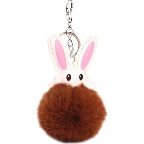 Cartoon Rabbit Shape Fluffy Ball Pendant Bag Hanging Key Chain Keyring Ornament