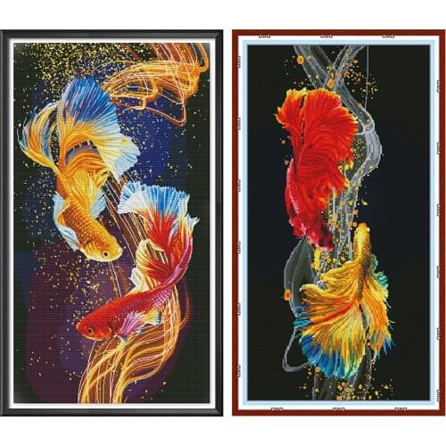Pisces Fighting Counted Cross Stitch Kit Embroidery Needlework Patterns 11CT 14CT Print Fabric Stamped DMC Thread Decoration Set