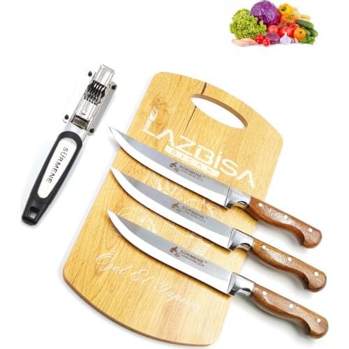 Lazbisa Riding on 4 Pcs Kitchen Knife Set Sharpener Meat Bread Vegetable Fruit knife