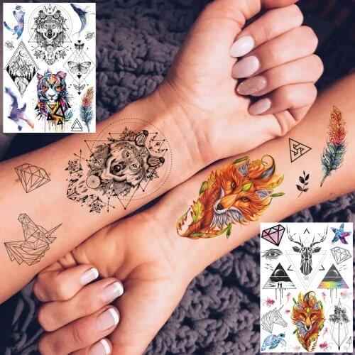 Disposable Dreamcatcher Wolf Temporary Tattoos Sticker Realiastic Fake Waterproof Diamond Tattoos Temporary For Women Men Kids