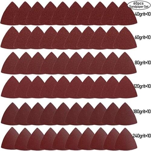 60PCS Oscillating Saw Sand Paper Oscillating Multi-tool Hook Loop Triangle Sandpaper for 3-1/8" Oscillating Sanding Pad
