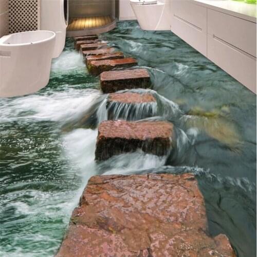 Beibehang Custom Photo Wallpaper Wear Thicker PVC Wall Stickers Clear River Slate Paths Toilet Bathroom Bedroom 3D Floor