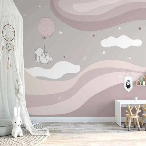 Custom Mural Wallpaper Nordic Ins Hand-painted Abstract 3D Clouds Cartoon Animal Childrens Room Background Wall Papel De Parede