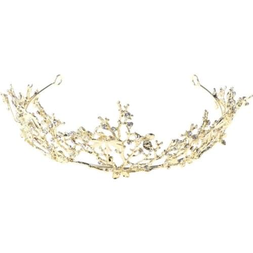 Gold Flower Bridal Crown headband Rhinestone Tiaras for Women Wedding Diadem Hair Accessories