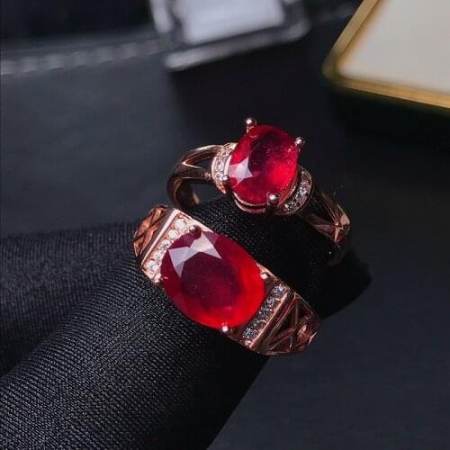 Natural Africa Ruby Ring 925 Sterling Silver Fine Gemstone Oval Jewelry for Women and Man Gift Party Birthday