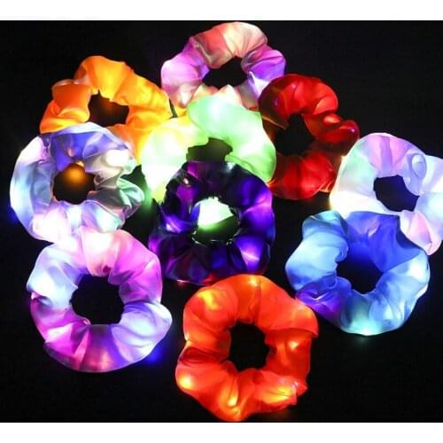 Hair Scrunchies Led Luminous Scrunchy Hair Band Glow in Dark Satin Scrunchies Q0KE