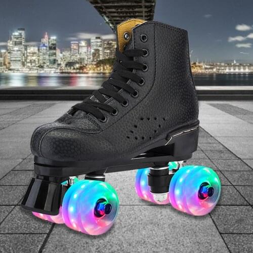 Microfiber Roller Skates Skating Shoes Sliding Inline Quad Skates Sneakers Training Europe Size 2 Row 4 Wheels