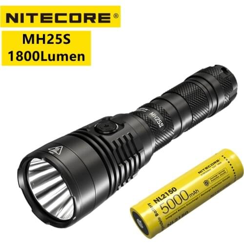 NITECORE MH25S Tactical Flashlight USB Rechargeable 1800 Lumens 8 Lighting Modes With NL2150 50000mAh Self Defense Flashlight