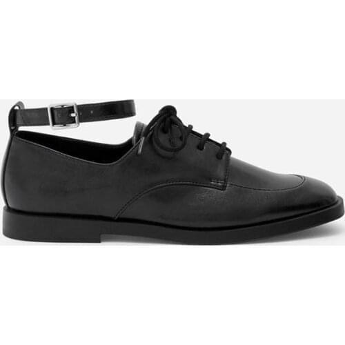 College Style Retro Lace-up Flat With Single Shoes Square Toe British Leather Brogue Shoes Woman Retro Ankle Buckle Strap Shoe