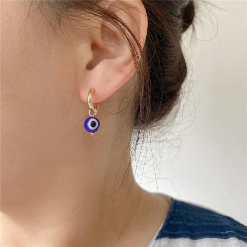 Unique Blue Eye Ball Charm Gold Color Huggie Hoop Earrings For Women Girl Daily Party Office Delicate Unisex Chunky Turkey Style