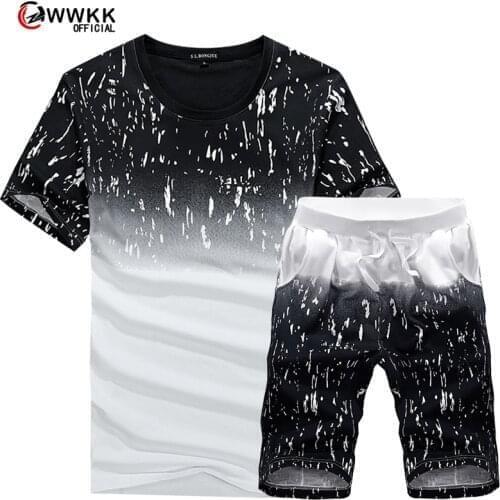 WWKK 2021 Fashion t-shirt Shorts Set Men Summer 2pc Tracksuit+Shorts Sets Beach Mens Casual Tee Shirts Set Sportswears M-5XL