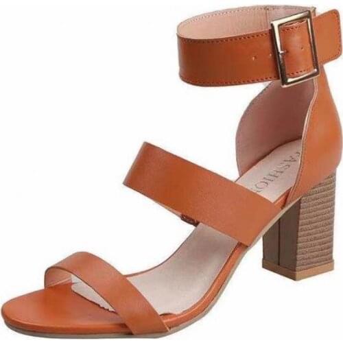 2021 New Summer Cool Simple High-heeled Thick Heel Round Toe Womens Sandals