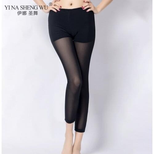 Womens Sexy Mesh Leggings Safety Dance Pants Stretchy Skinny Sheer Mesh Insert Tights Cheap On Sale 3 colors