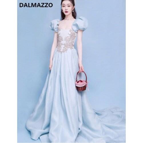 DALMAZZO 2021 Newest Summer Designer Birthday Party Long Dress Women Puff Sleeve Evening Dress Vestidos Female Large Size XL