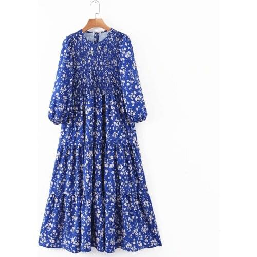 Streetwear Dress vadiming sheining Female Dress 2020 New Spring Summer European Blue Floral Printed zairaing Women Vestidos