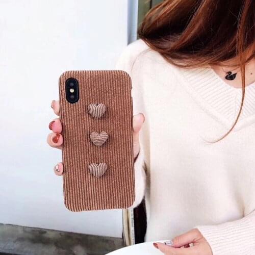 Winter Warm Love Heart Plush Phone Cases For iPhone 6 6S 7 8 Plus Corduroy Furry Fur Soft Back Cover Case For iPhoneXs Xr Xsmax