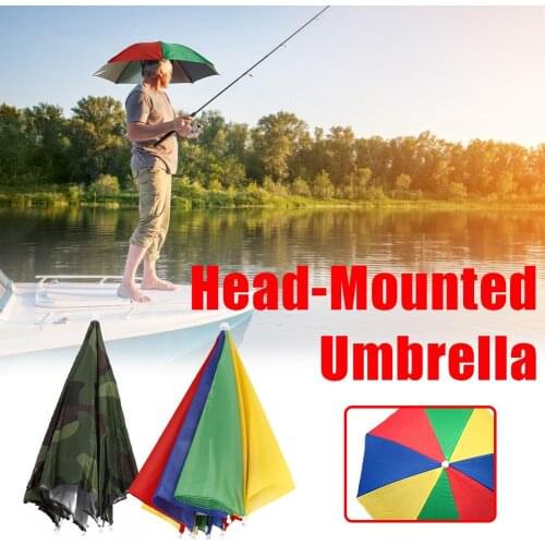 SALE Portable Head-mounted Umbrella 55cm Sun Shade Lightweight Camping Fishing Hiking Festival Outdoor Parasol Foldable Cap