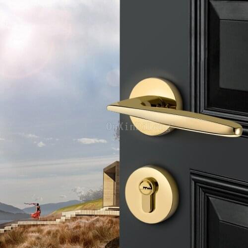 1Set American Minimalist Interior Bedroom Door Locks Golden Locks Quiet Rooms Split Household Wood Door Handle Locks GF64