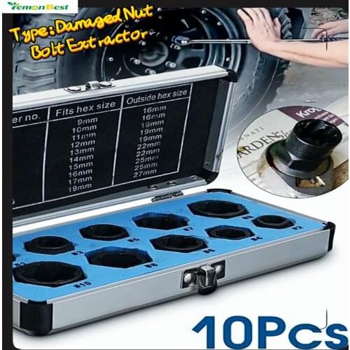 10Pcs Damaged Nut Bolt Remover Multiple Sizes Mechanics Equipment Tool Extractor Threading Hand Tool Kit For Home Easy Operation